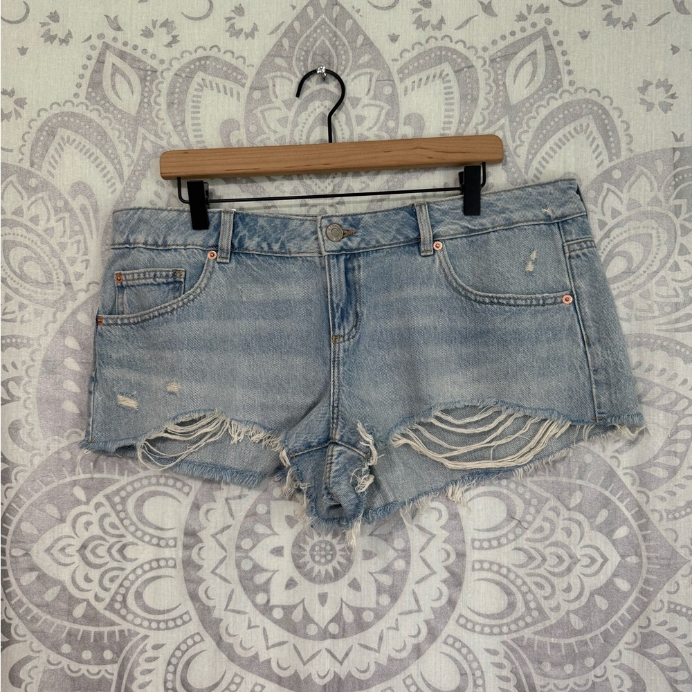 Nwt $54 Garage Peachy Cut Off Shorty Micro Blue Jean Shorts Low Rise Y2K 13 31